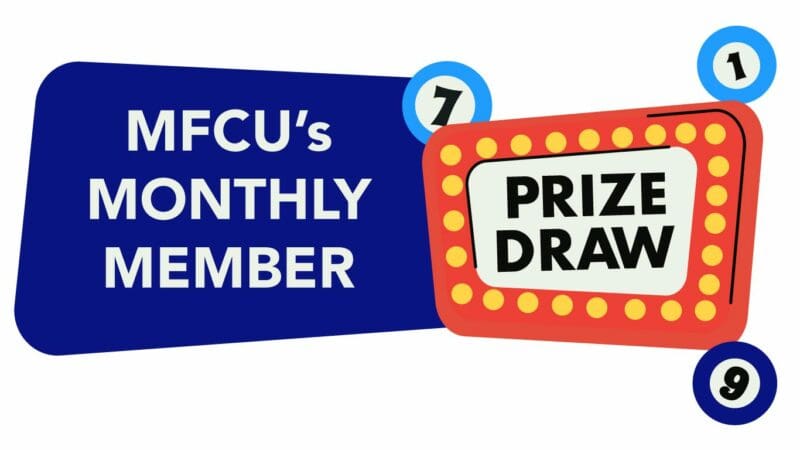 MFCU Prize Draw logo unit for the monthly MFCU Prize Draw winner announcement. The unit is made with blue and and orange colour