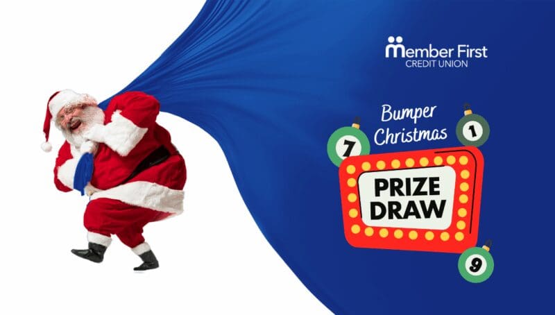 MFCU Bumper Christmas Prize Draw 2025 where Santa pulling the bag revealing the unit in the blog cover